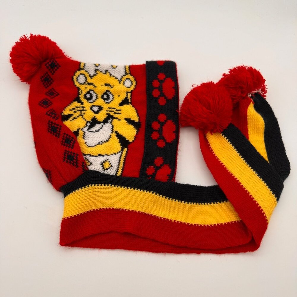 Tiger Pom Pom Beanie Hat Child Scarf Red Yellow Black Winter Knit Cap